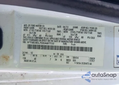 2013 Ford E-350 Super Duty Commercial from USA, damaged, VIN 1FTSE3EL7DDA87733